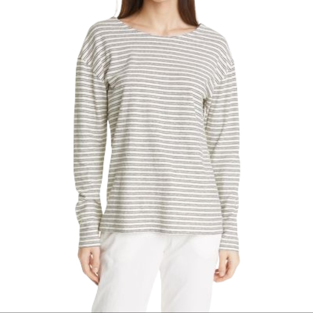 Nili Lotan Arlette Hemp & Cotton T-Shirt Black & White Stripe size S